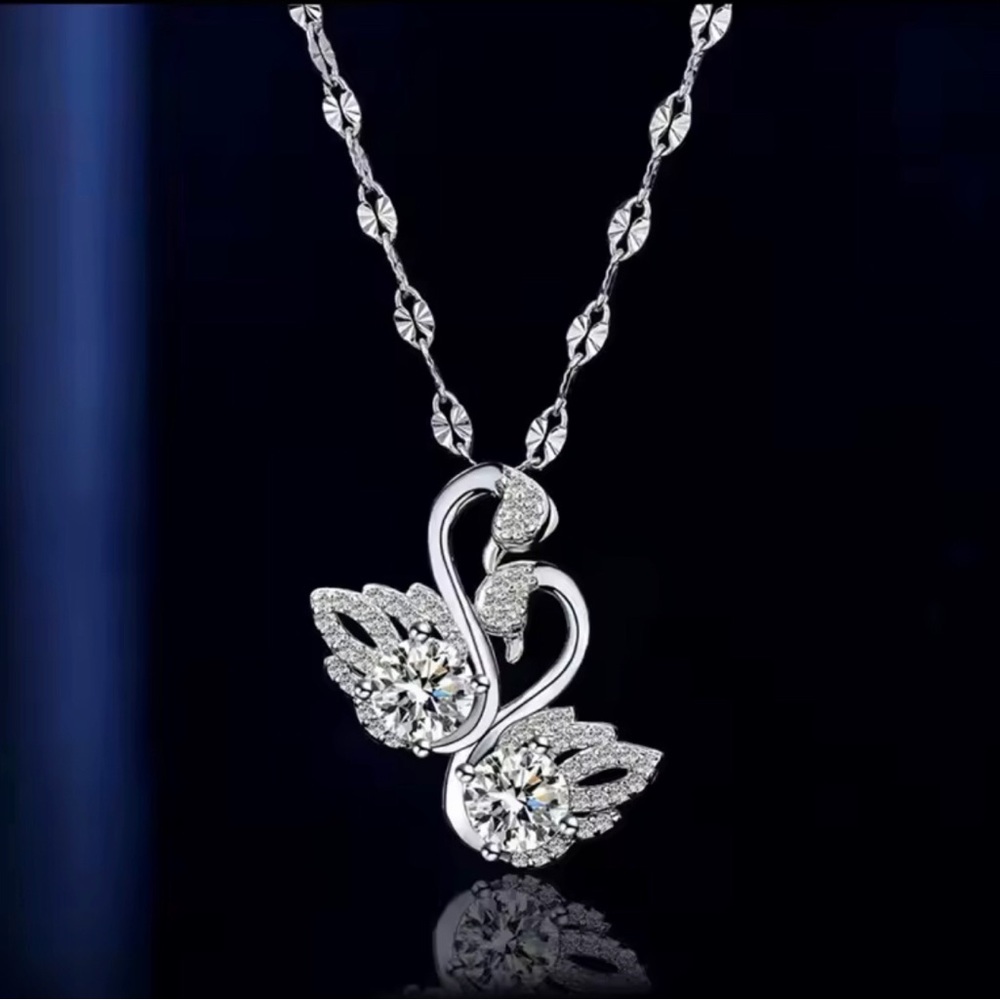 Elegant Sterling Silver Swan Crystal Pendant Necklace